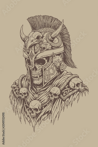 Fotografía Warrior skull wearing horned helmet with detailed engravings