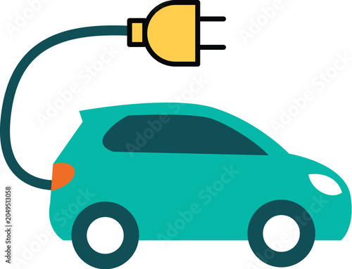 Electric Vehicle EV with Charging Plug Concept Vector Illustration