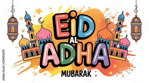 Eid al Adha Mubarak colorful Islamic holiday greeting card design