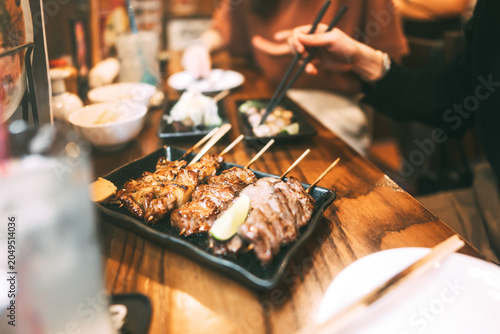 Grilled pork offal japanese style menu in Izakaya drink bar restaurant