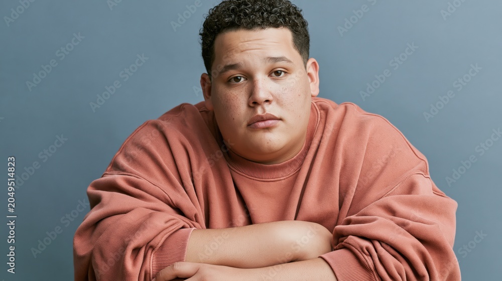 Obraz premium Men Mental Health Stigma Mexican Young Plus Size Man Serious