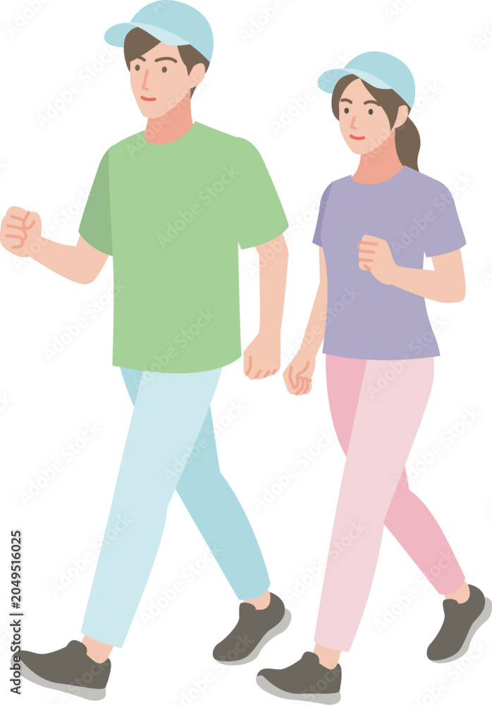 Fototapeta premium ウォーキングをする若い男女