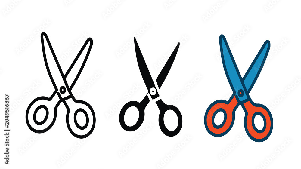 Fototapeta premium Set of colorful scissors icons in different styles
