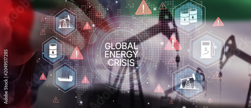 Tableau sur toile Global Energy Crisis Concept with Oil and Gas Industry Icons