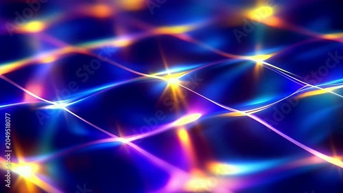 Abstract background with glowing blue and purple light beams forming a grid pattern.