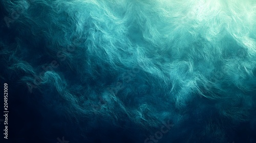 Dark blue ocean with swirling waves and sunlight shining through the water from above.