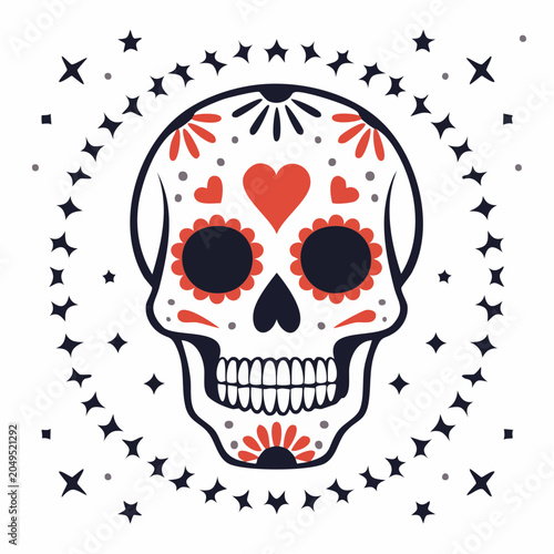 Sugar Skull with Stars and Hearts