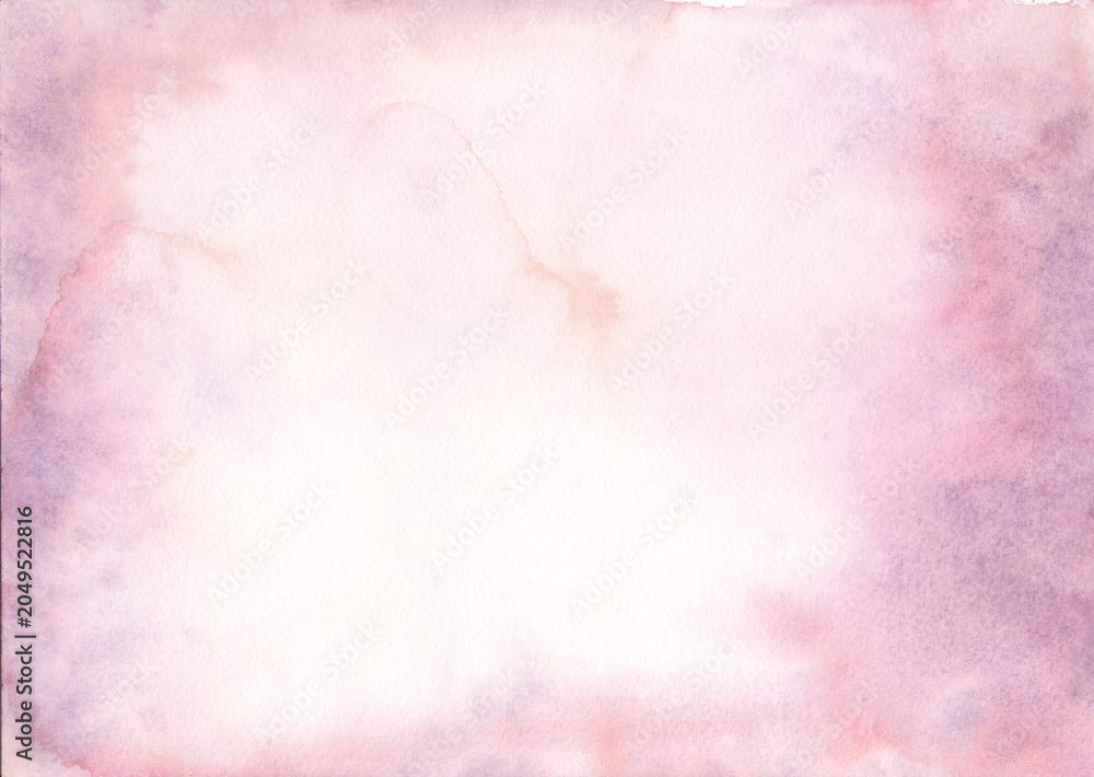 Obraz premium Hand Painted Pastel pink and purple tone watercolor background with elegant paper texture vignette