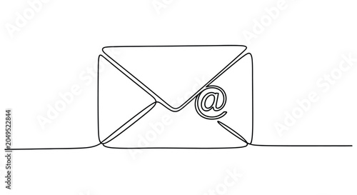 Foto Envelope with at symbol continuous line drawing on a white background