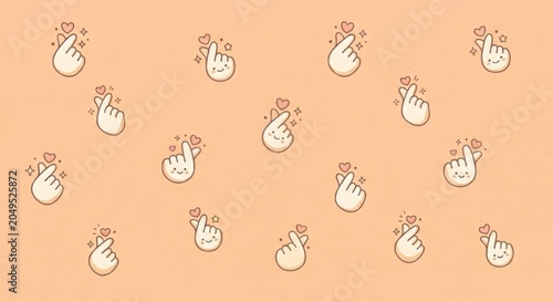 Finger heart seamless pattern, cute hand drawn doodle illustration for social media background and romantic design.