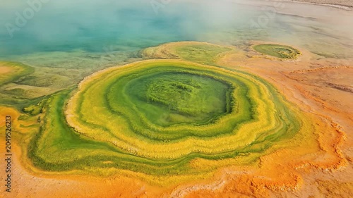 Vibrant colorful hot spring formations in nature.