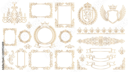 Obraz na plátně Luxury golden royal ornamental frames and dividers set.