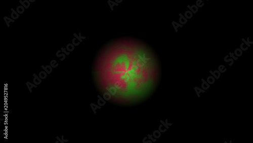 Abstract cosmic nebula sphere with vibrant red and green patterns