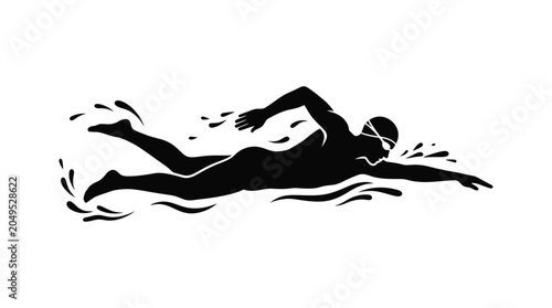 Schilderij op canvas Swimmer in freestyle stroke depicted as a black silhouette swimming athlete spor