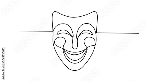 Vászonkép Theater drama mask smiling expression line art