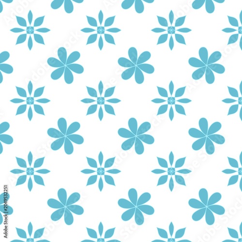 Minimal Blue Floral Seamless Pattern on White Background