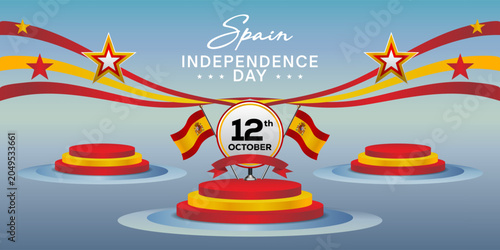 Spain Independence Day, podium banner templates, flag backgrounds for graphic design and congratulations needs