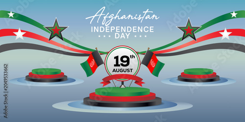 Afghanistan Independence Day, podium banner templates, flag backgrounds for graphic design and congratulations needs
