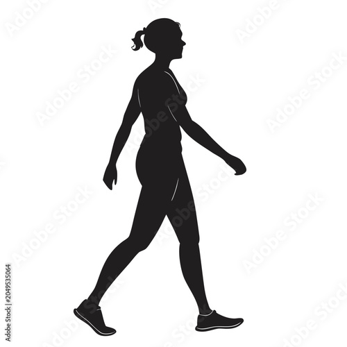 Vector illustration silhouette of a woman walking in a casual athletic outfit with arms swinging naturally