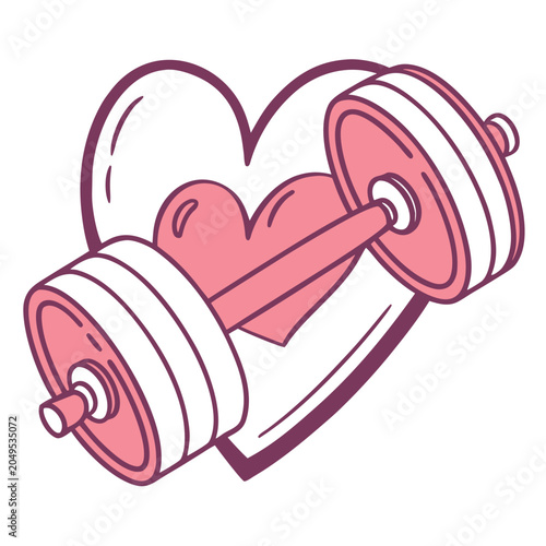 Vector illustration pink dumbbell inside heart shape symbolizing love for fitness and exercise