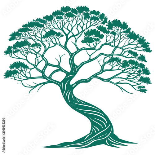 Vector illustration green tree illustration with intricate branches and leaves
