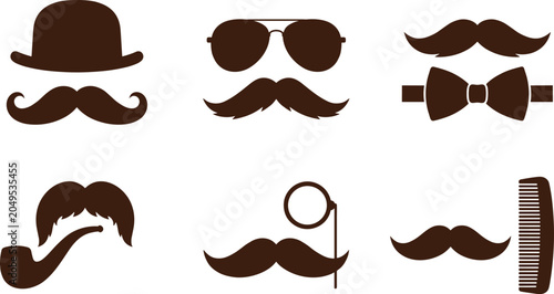 Cuadro en lienzo Vintage Gentleman Accessories and Mustache Silhouette Vector Set Featuring Bow T
