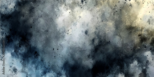 Photos Abstract watercolor texture background with grunge effect in dark blue, grey, and yellow tones, evoking a sense of mystery and depth