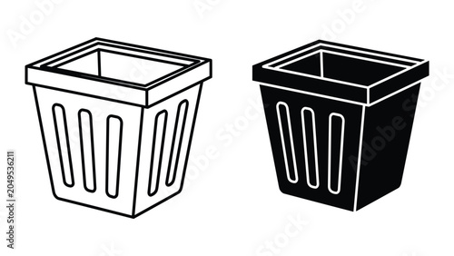 Tableau sur toile Two trash cans in black and white line art on white background