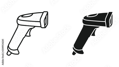 Foto Vector illustration of barcode scanner in black and white line art on white back