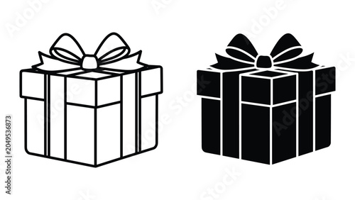 Tableau sur toile Two gift boxes with bows in black and white on white background