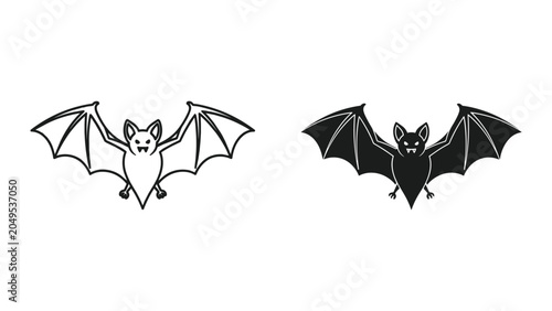 Tableau sur toile Two minimalist bat illustrations in black and white on white background