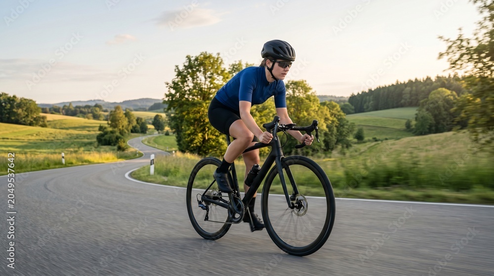 Fototapeta premium Solo Road Cyclist Training on Countryside Route in Summer