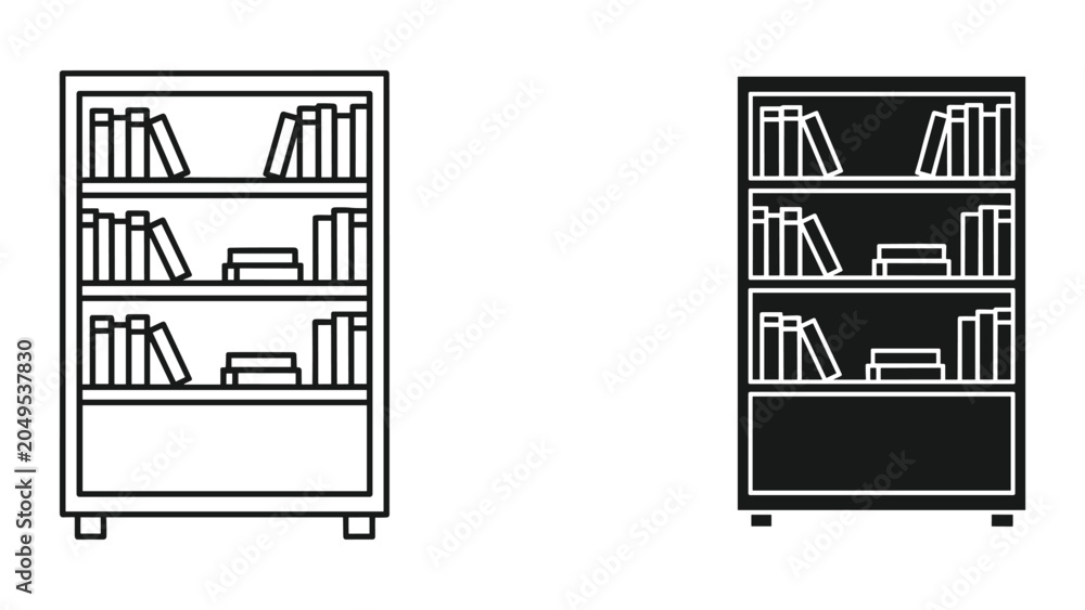 Fototapeta premium Vector illustration of two bookshelves with books on white background