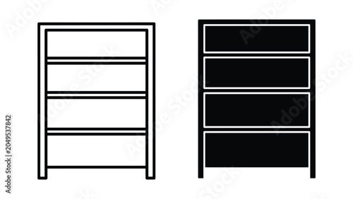 Bild auf Leinwand Two minimalist shelving units with four horizontal shelves each in black and whi