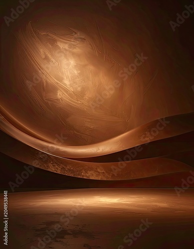 Abstract curved forms in warm metallic tones suggesting depth and texture.