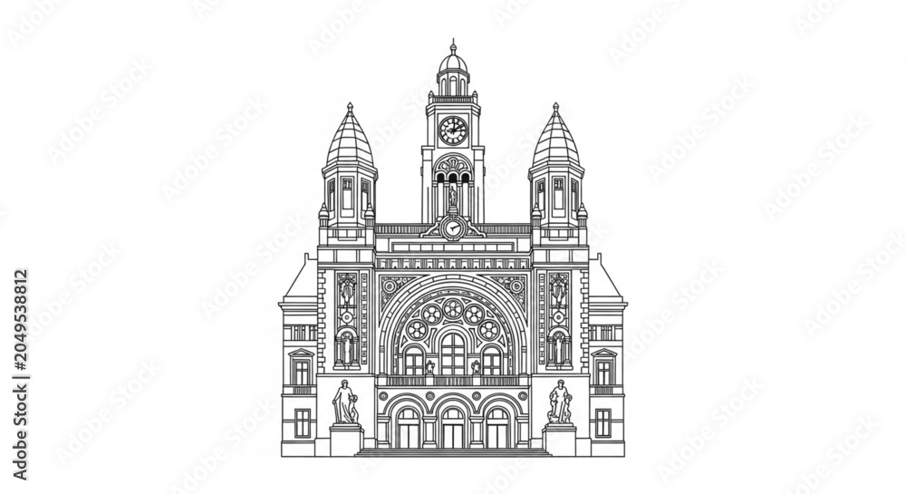 Fototapeta premium Front View of Historic Gothic Building.