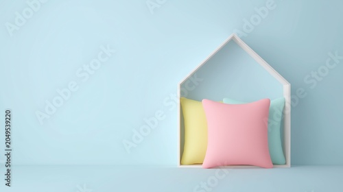 Paper cutout of a pillow centered inside a simple house silhouette