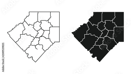 Tableau sur toile Map of pennsylvania counties in black and white on white background for geograph