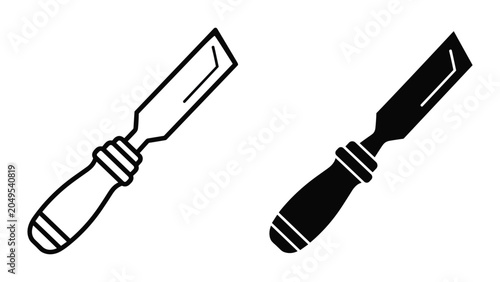 Canvastavla Two black and white line art illustrations of chisels with handles