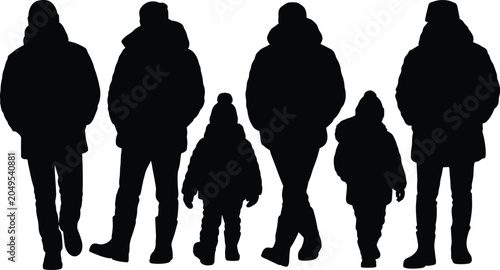 Cuadro en lienzo Family Silhouette Collection with Parents and Children Walking Together Represen