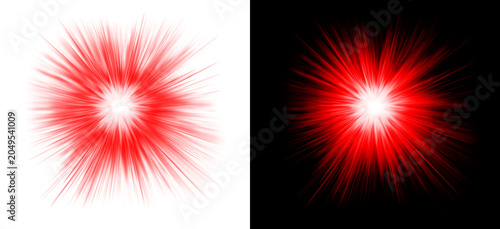 Obraz na plátně Abstract bright glowing red flare light effect with sharp radiating beams of energy isolated on transparent dark background for design