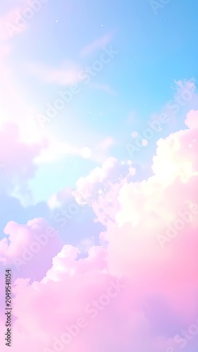 Soft pink and blue clouds fill the sky with shimmering light.