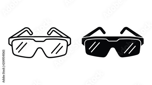 Vector illustration of safety goggles and sunglasses in black and white