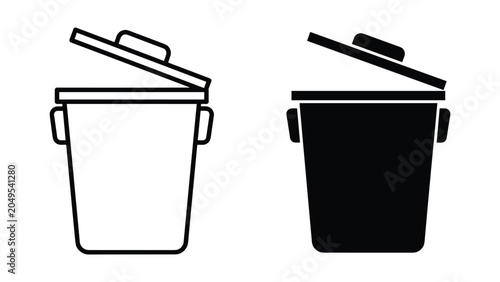 Konstfotografi Black and white trash can icons with lids open on white background