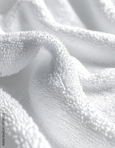A close-up, abstract view of a soft white terry cloth towel.