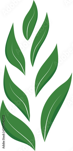 A stylized illustration of green leaves forming a plant stalk, symbolizing growth and nature.