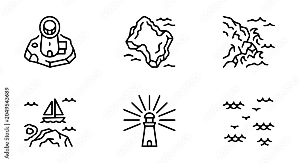 Fototapeta premium Sea icon set outline, white background