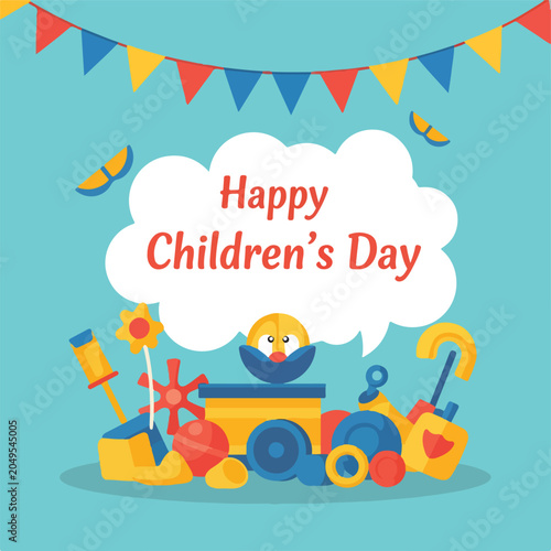 Konstfotografi Colorful Children's Day illustration with toys and banner