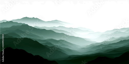 Tableau sur toile Misty mountain range shrouded ethereal atmospheric haze, creating serene, dreamlike panorama, vast, secluded wilderness