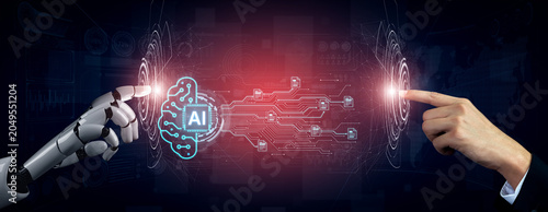 Fotografie Artificial intelligence using AI neural processing and circuit to transform AI data into actionable output by smart automated AI reasoning science